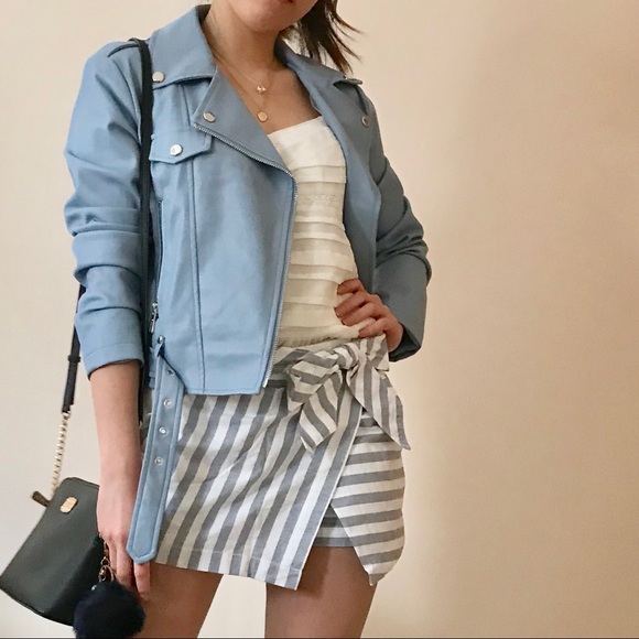 Light Blue Moto Jacket super soft vegan leather - Picture 6 of 7